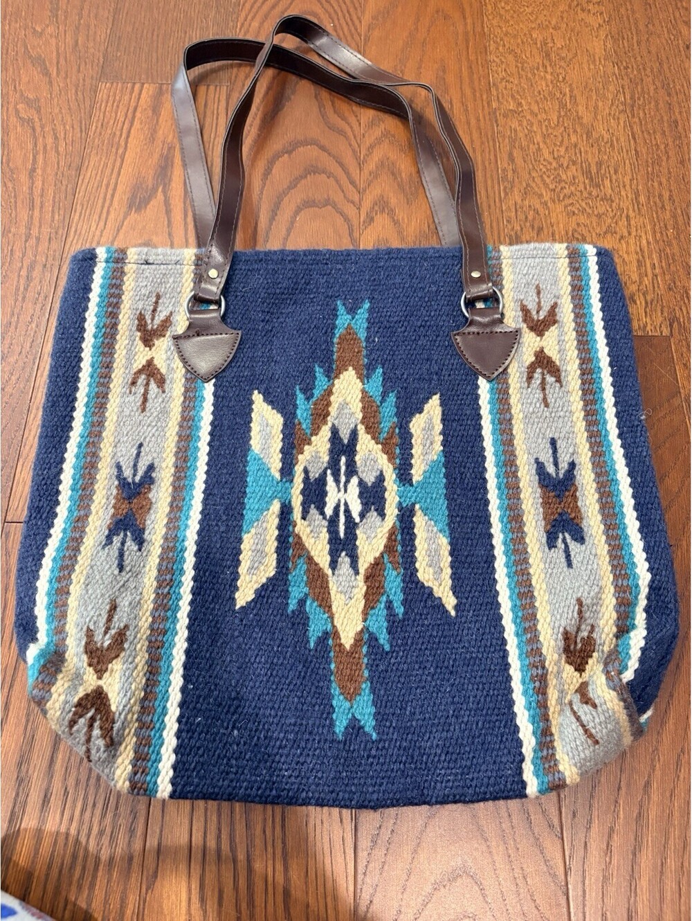 EL PASO SADDLE BLANKET CO Wool Aztec Southwest Zip Closure Large Tote Bag
